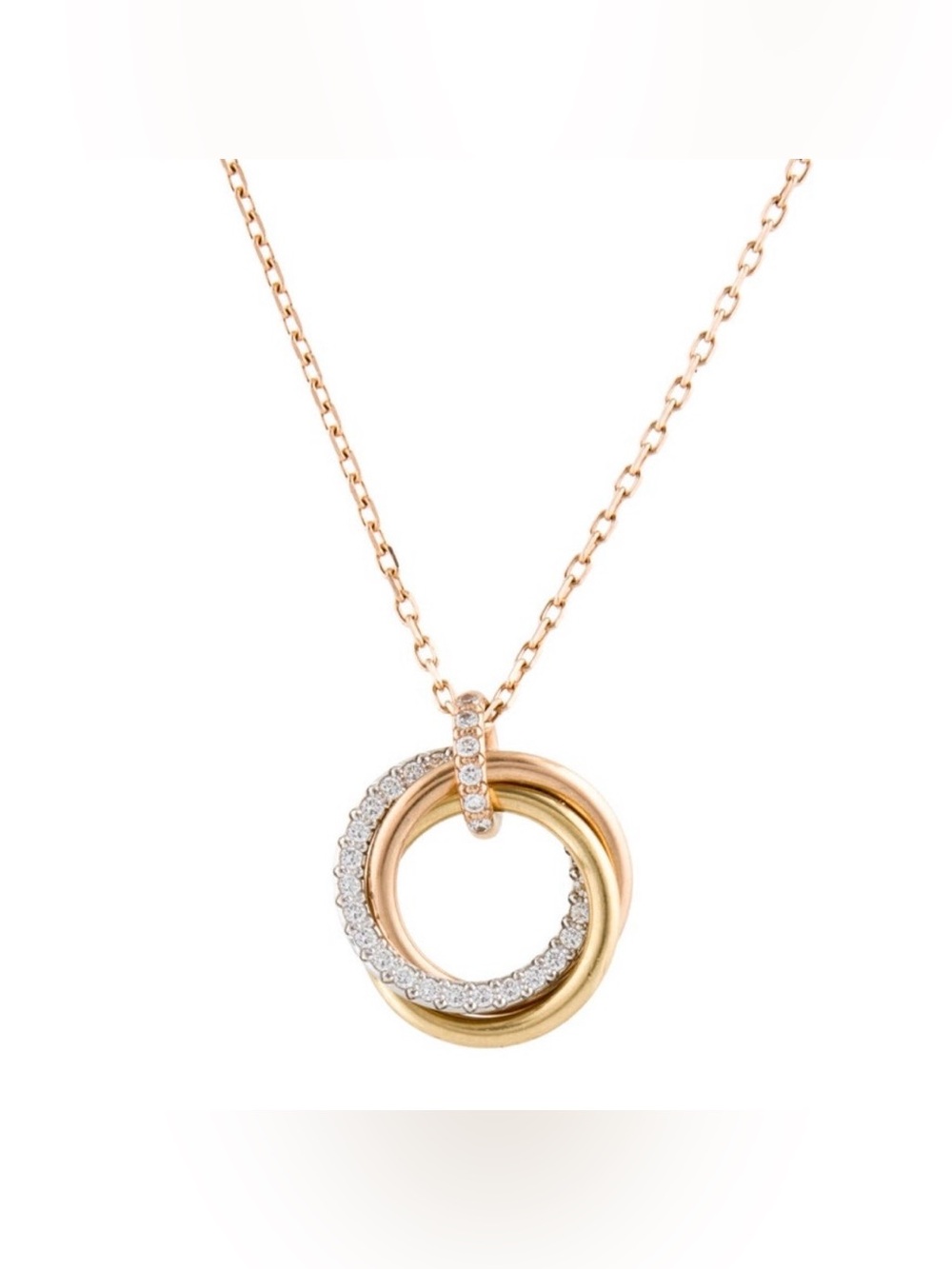 $5000 Cartier Trinity Pendant Necklace Small Model Half Paved Diamond Tricolor